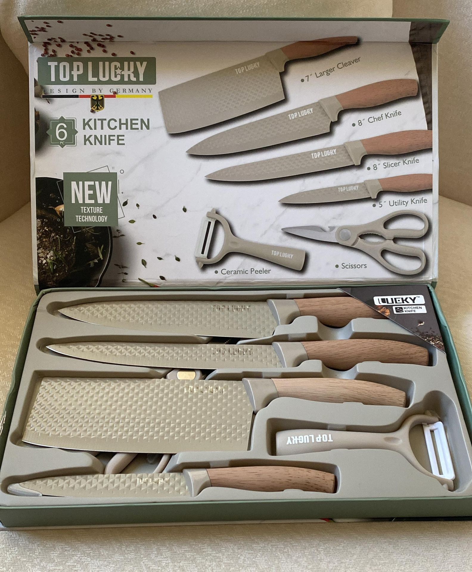 6pcs Professional Kitchen Knife Set Wooden Handles Home Cooking Thanksgiving Christmas NEW