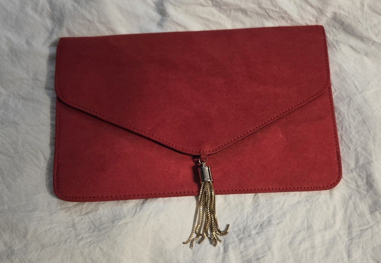 ASOS red Suede Envelope Clutch With Ahold Tassel Detail