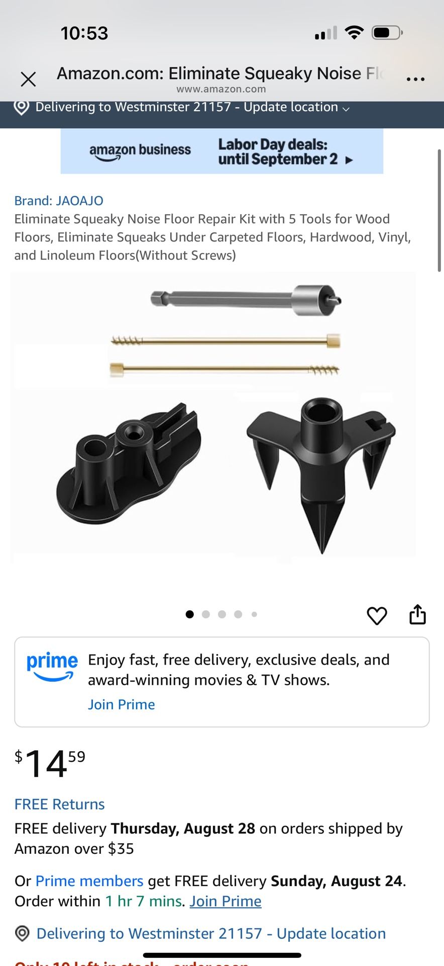 Eliminate Squeaky Noise Floor Repair Kit with 5 Tools for Wood Floors, Eliminate Squeaks Under Carpeted Floors, Hardwood, Vinyl, and Linoleum Floors(W