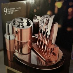 9 Piece Copper Finish Stainless Steel Bar Set