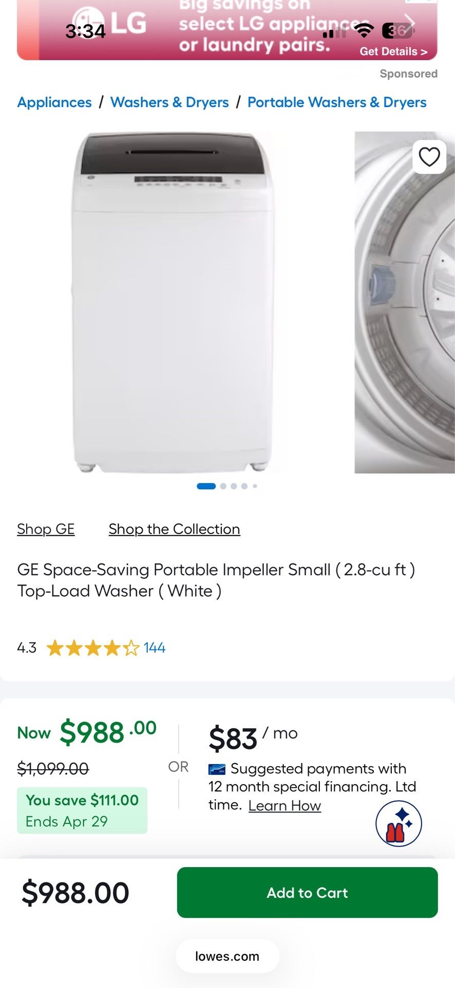 Ge Portable Machine GE SPACE-SAVING 2.8 CU. FT. CAPACITY PORTABLE WASHER WITH STAINLESS ...