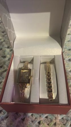 Gold-Tone Watch and Bracelet Gift Set