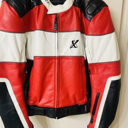 Genuine, leather motorcycle jacket