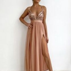 Prom Dress Rose Gold With Highly Open Slit Medium