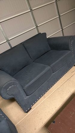 Navy Blue Fabric Sofa with Nailhead Trim love sofa set