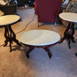 3 Piece Marble Top Wood Bottom