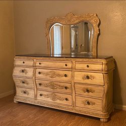 Schnadig Large Marble Wooden Wadrobe / Dresser with Mirror