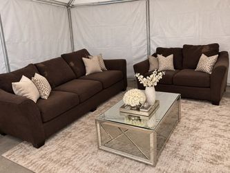 Brown Fabric Sofa and Loveseat Set