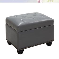 High Quality Gray Faux Leather Brand New Storage Ottoman