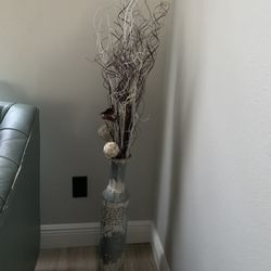 Floor Vase With Wood Stick Arrangement. 