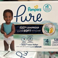 Pampers Pure Baby Diapers Leakproof, 58 Diapers