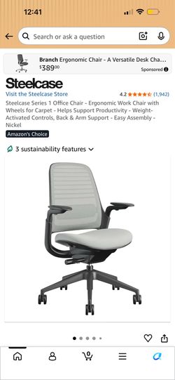 Steelcase Series 1 Office Chair - Ergonomic Work Chair with Wheels for Carpet - Helps Support Productivity - Weight-Activated Controls, Back & Arm Sup