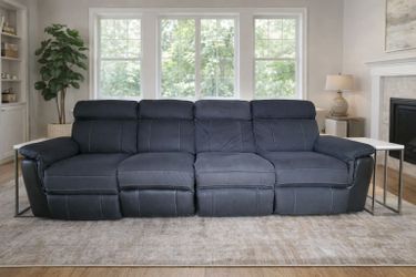 Luxury Leather & Microfiber 4-Seater Reclining Sofa Couch + FREE 2 End Tables