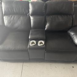 Leather Reclining Theater Loveseat (with cup holders)