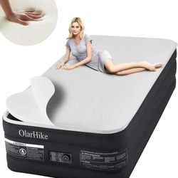 OlarHike Signature Collection Twin Air Mattress With Built In Pump,18” Luxury Air Mattress With Silk Foam Topper For Camping, Home & Guests, Fast & Ea