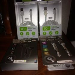 I'm Selling All 4 Items 2 Brand New 10 Foot Mini USB Charger Cords A 10 Foot Lightening Iphone Charge Cord And A Set Of head Phones 