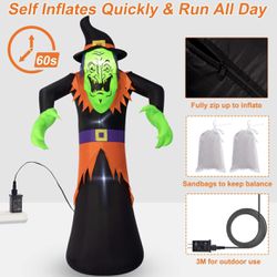 NEW 8 Ft Halloween Inflatables, Halloween Yard Decorations, Scary Ghost With Flame LEDs Decorations, Halloween Horror Decoration For Indoor Outdoor Pa