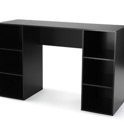 Mainstays 6-Cube Storage Computer Desk, True Black Oak