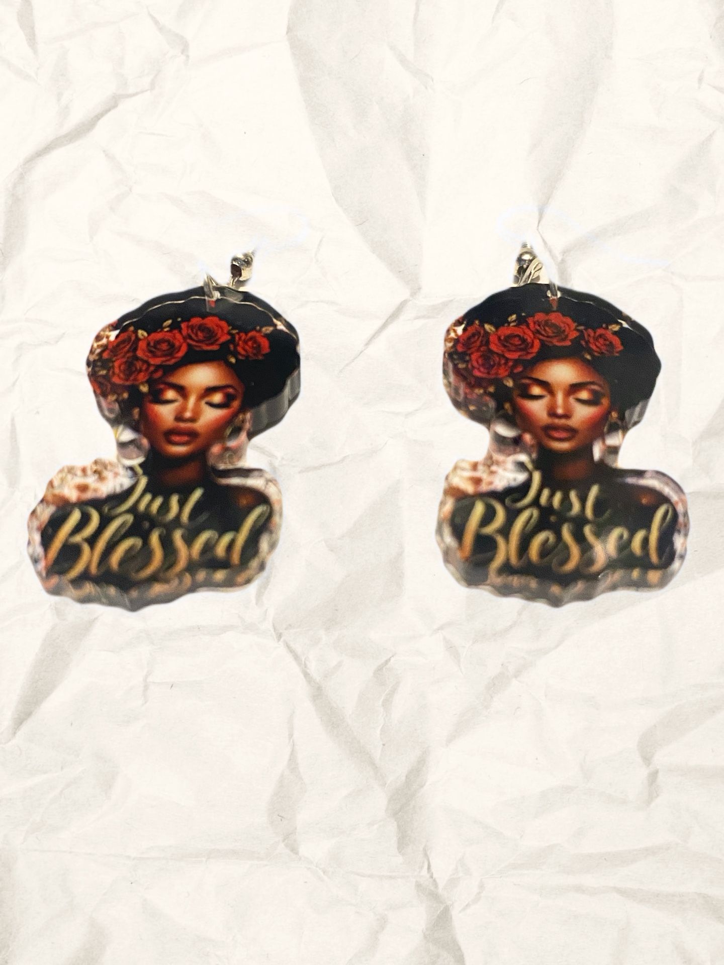 Just Blessed African Woman Earrings with Red and Black Design