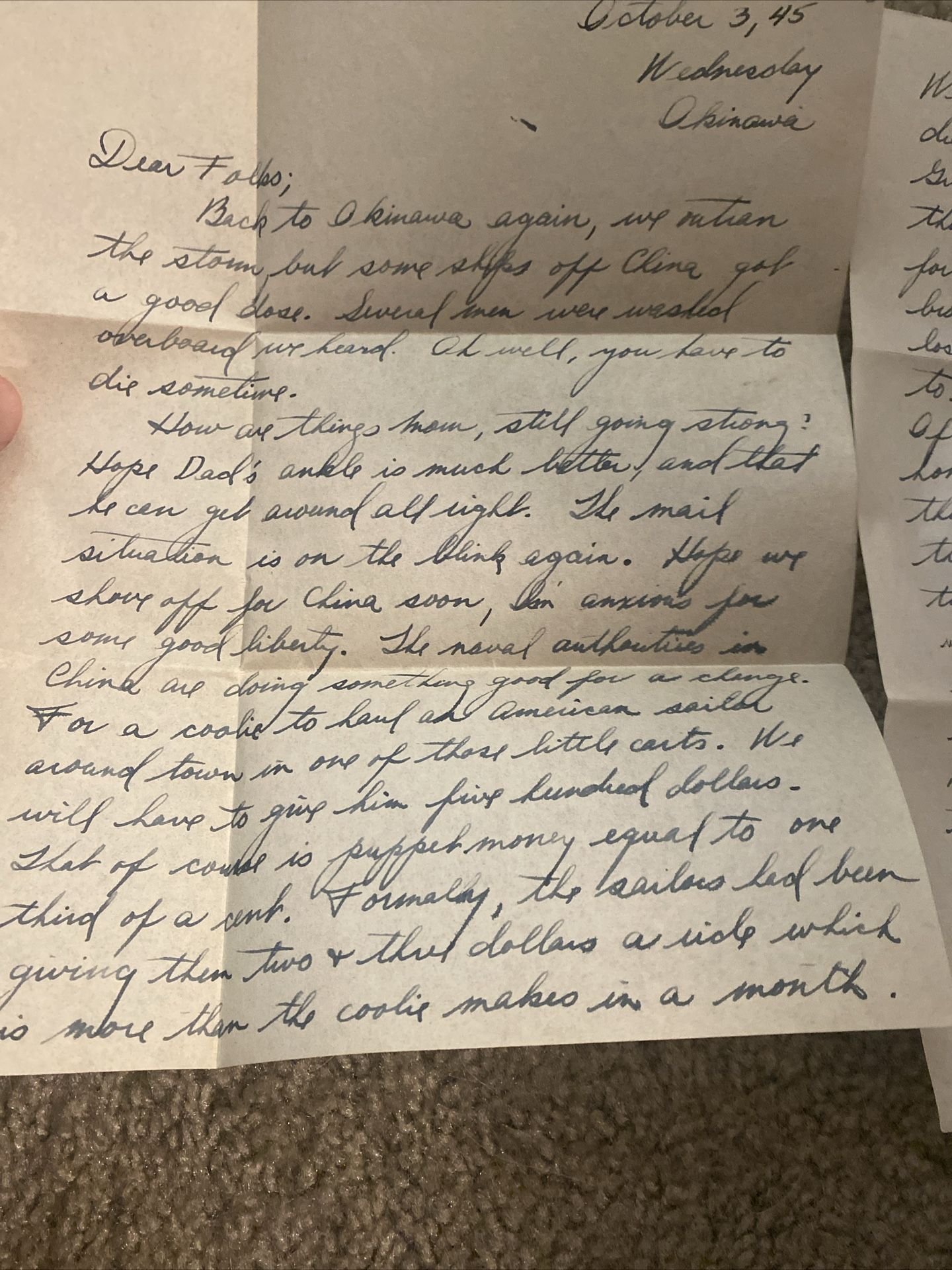 WW2 Correspondence 1944 -45 YOU GOTTA DIE SOMETIME US NAVY BM2 SAILORS WASHED OVERBOARD 5 Killed Drinking Whisky Censored Letter Home Pennsylvania