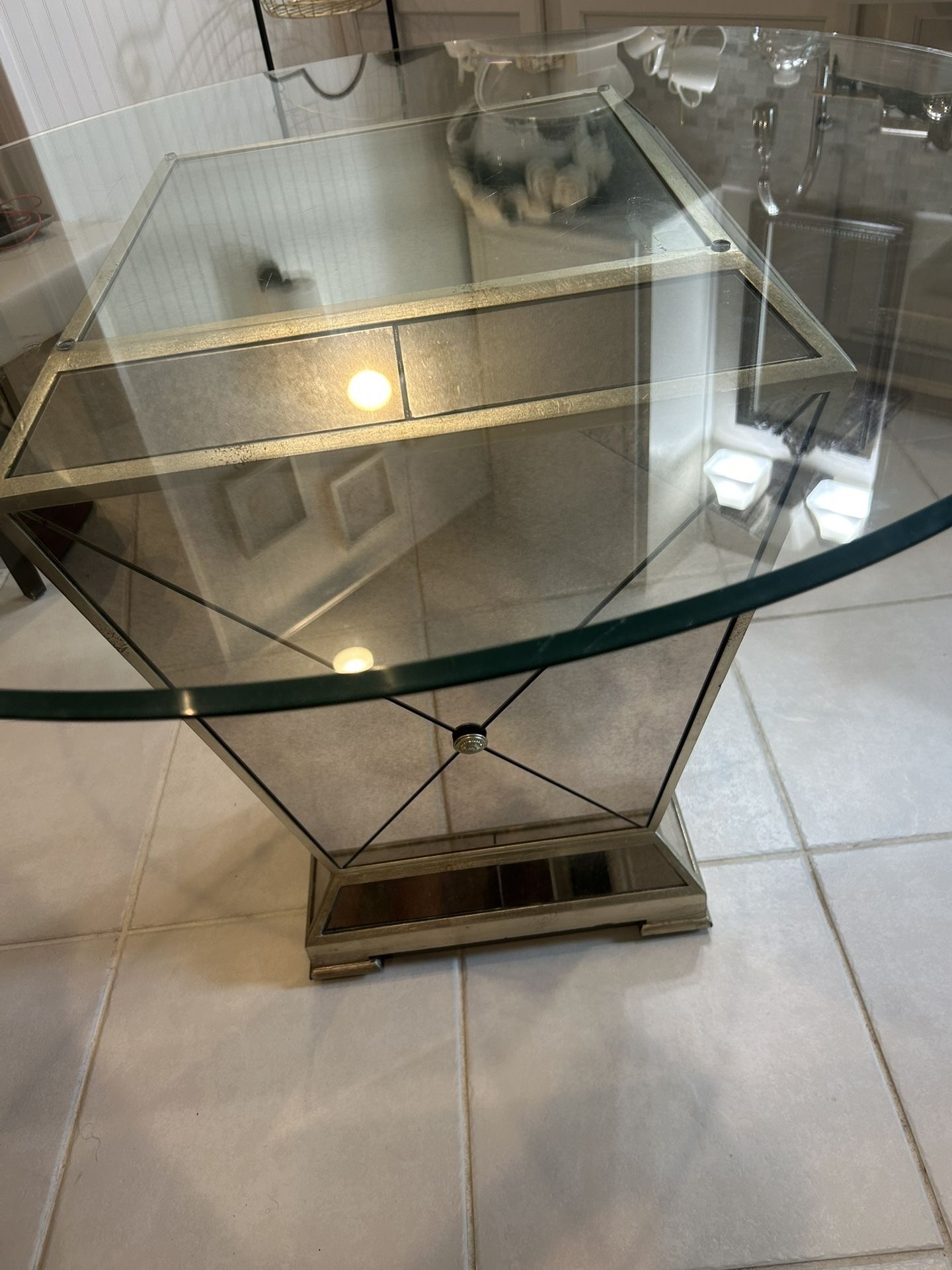 Mirror & Glass Table With 4 Chairs - Dining Room Set