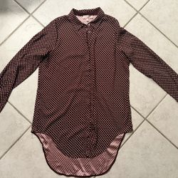 Philosophy Button Up Shirt  Medium Wine w/Pink Polka Dots