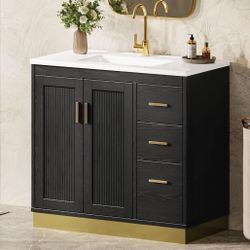 36 inch Bathroom Vanity with Sink, Modern Black Bathroom Sink 