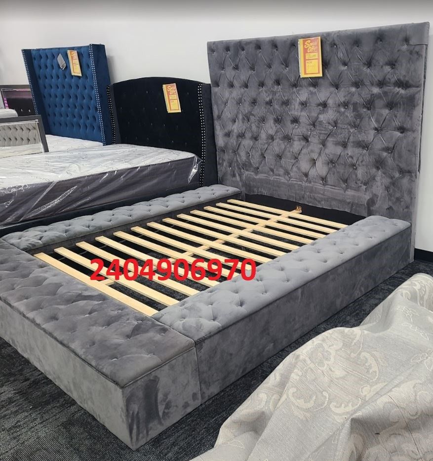 Clearance Sale Gray Velvet Queen Size Storage Bed Frame Special 