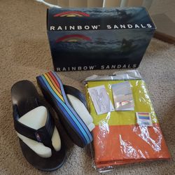 🌈 Rainbow Sandals - Women's Medium Size 6.5-7.5 - Wedge Leather + Pride Flag 🏳️‍🌈