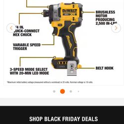 Dcf860b 1/4 Hex 3-speed Dewalt XR Impact Tool-only Brand New
