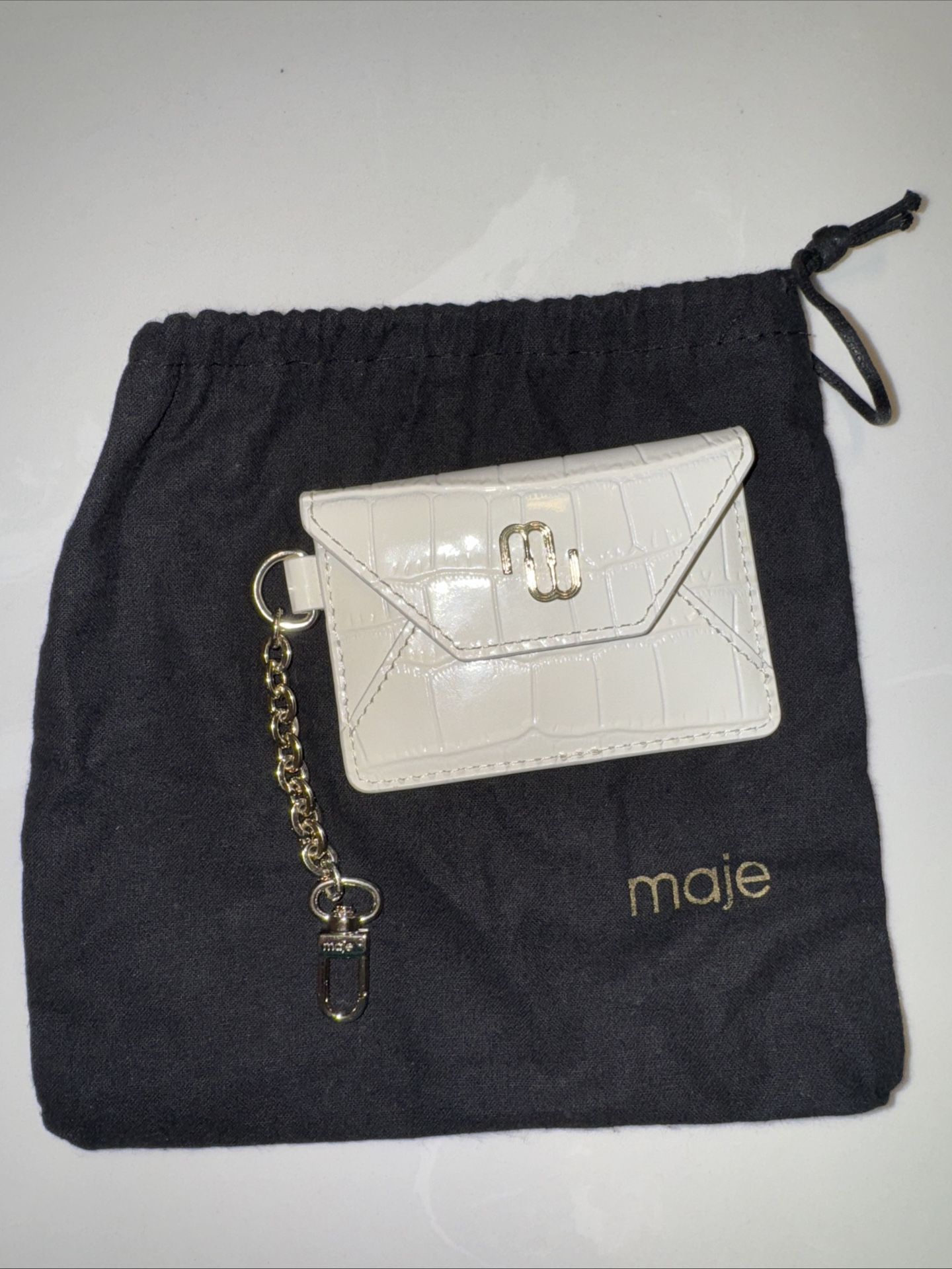 Holiday Gift Idea Alert New Maje Small Glossy White Coin Pouch/Credit Card Holder Keychain