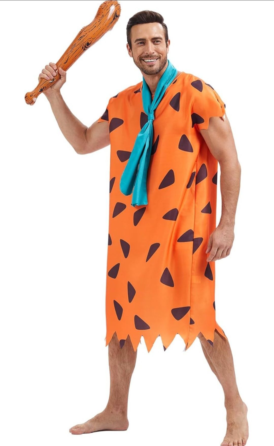 3XL Mens Halloween Costume Adult Caveman Costume Classic Movie Set with Inflatable Caveman Bat and Tie