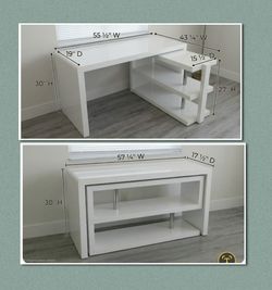 Modern Gloss White L Desk & Swivel Transformer Console Table