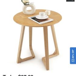 24'' Round Side Table Solid Rubber Wood End Table Beside Sofa & Bed