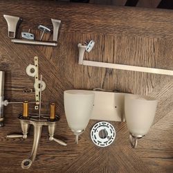 Bathroom Faucet, Light, Mirror And Hardware 