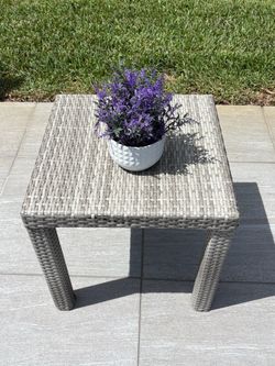 Modern grey all weather, wicker side table