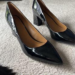 Size 12, Black, Shiny,  Block Heels. Great Condition 