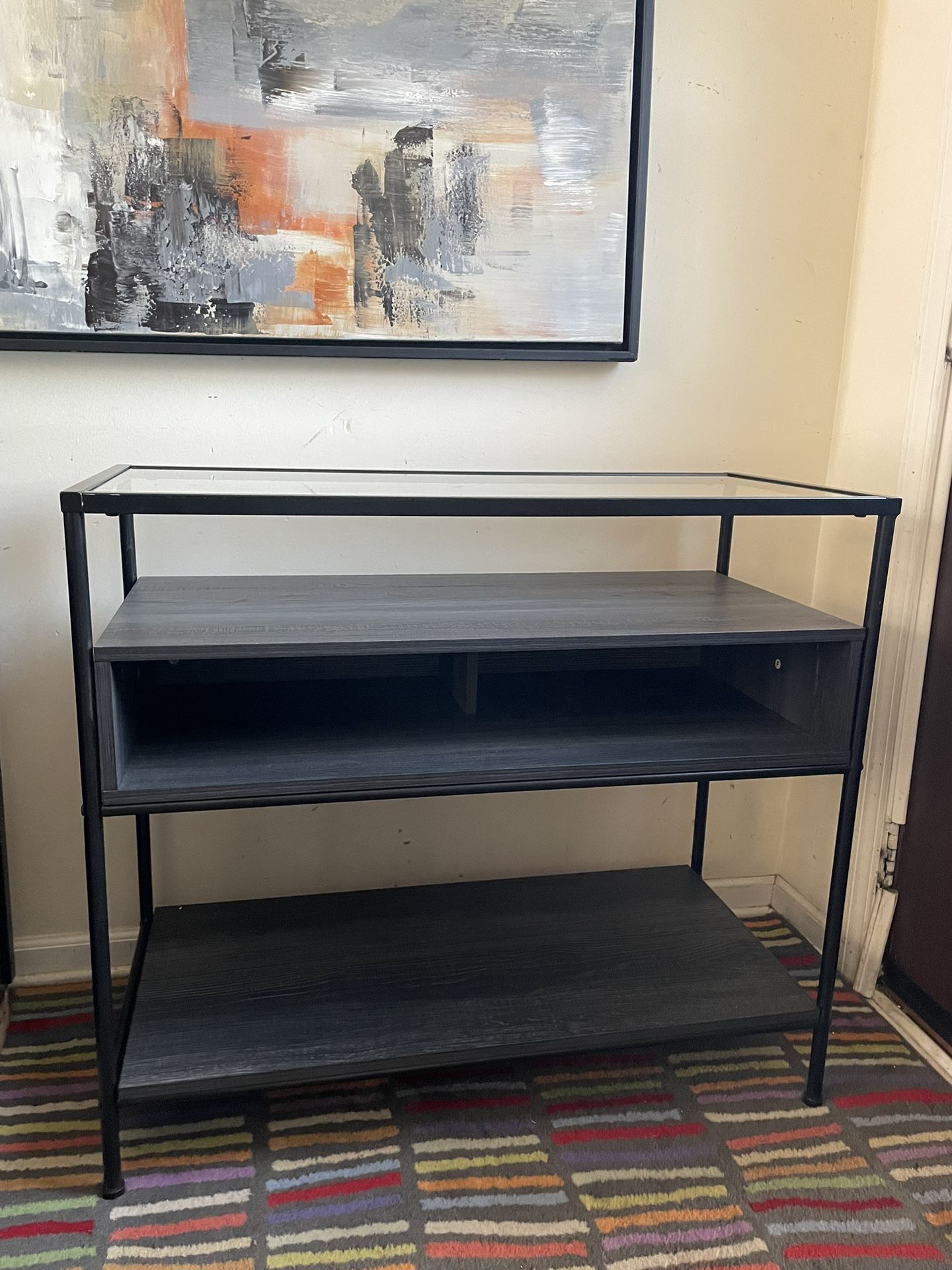 Project 62 Fulham Glass Top Console Table with Wood Shelves
