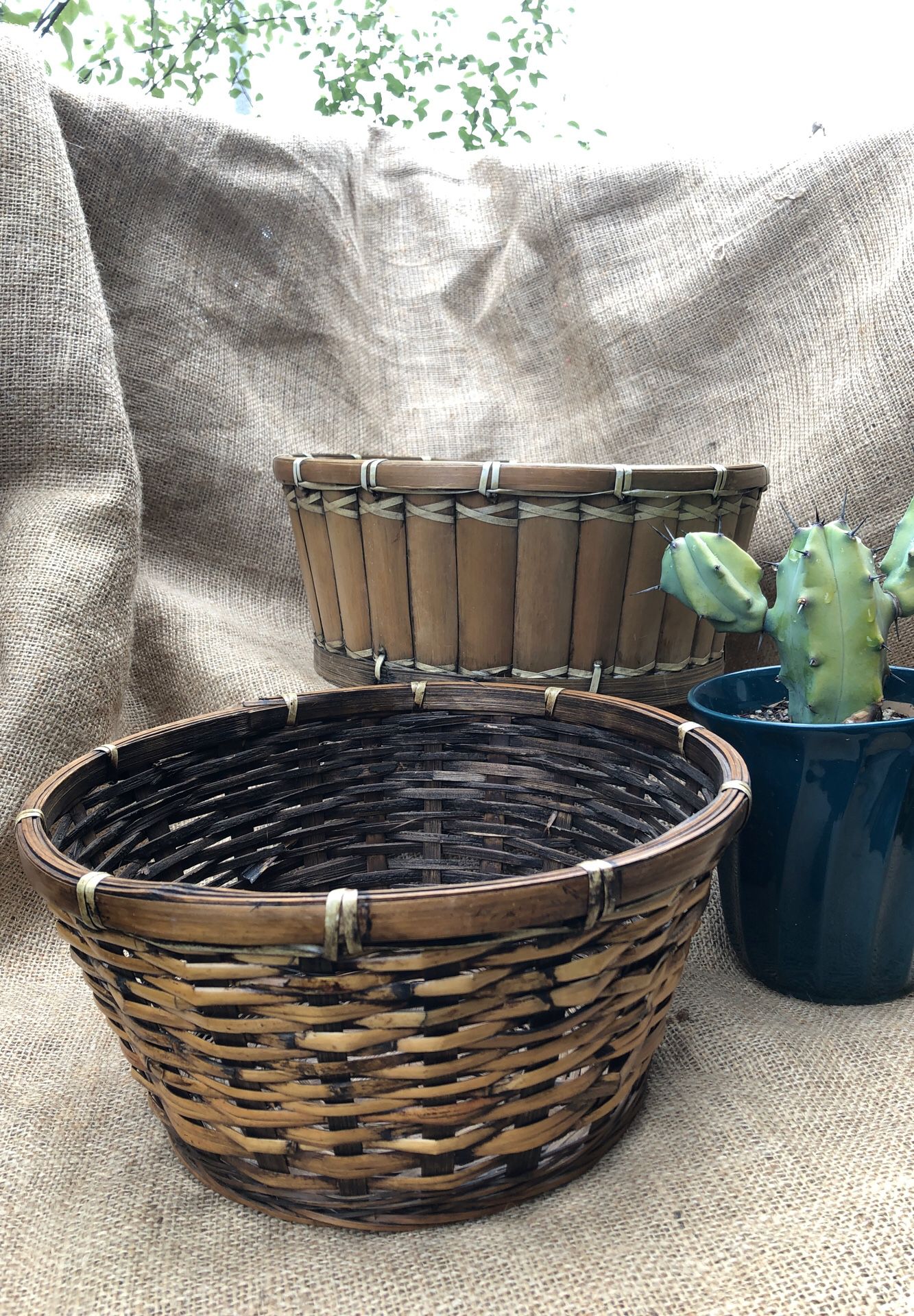 Vintage, Mid Century, Boho, Hippie, bamboo plant or storage baskets