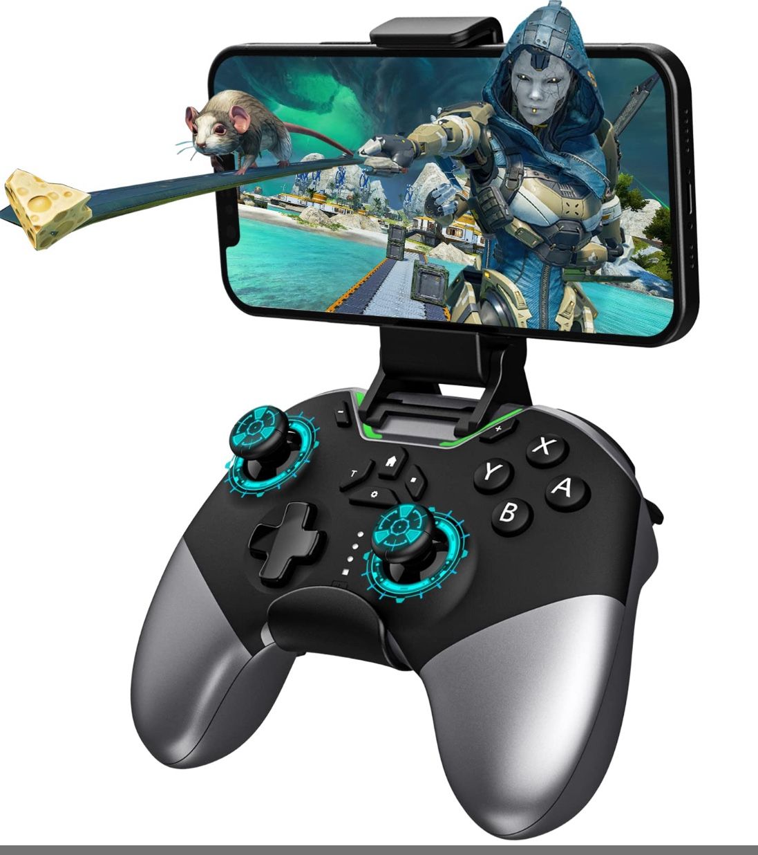 Bluetooth Controller For Switch/PC/IPhone/Android/Apple Arcade MFi Games/TV/Steam, Hall Effect Joysticks Wireless Game Controller Gamepad With/Phone C