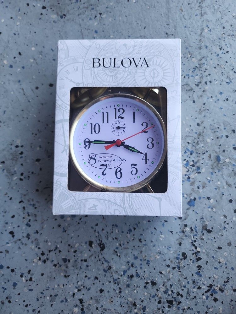 Bulova Brass Double Twin Bell Glow Keywind Travel Alarm Desk Nightstand Clock