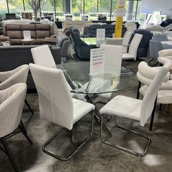 Round Glass Dining Table with 4 Chairs / Mesa de comedor redonda de vidrio con 4 sillas