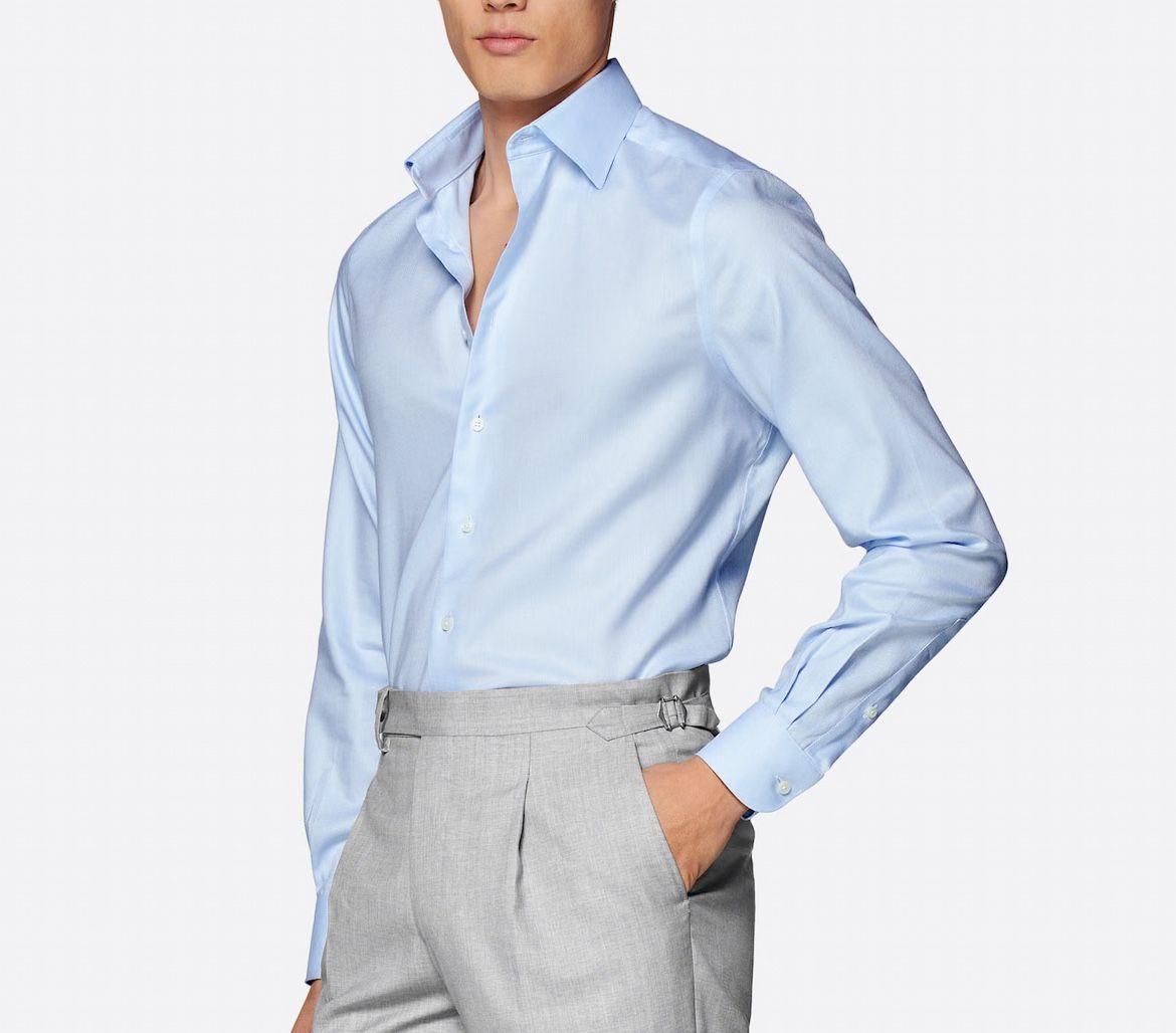 Light Blue Royal Oxford Slim Fit Shirt- Pure Cotton Traveller