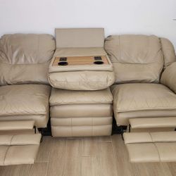 Tan Reclining Couch With Cup Holders