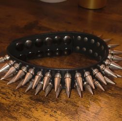 Authentic Leather Spiked Choker With Snap Enclosure