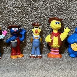 Vintage Sesame Street Cowboy Hat Farmers  PVC lot of 5 big bird Cookie Grover