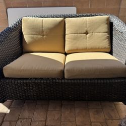 🌿 Outdoor Wicker Rocker Loveseat + Cushion Storage Box – Great Condition! 🌿