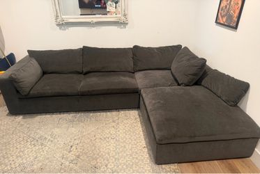 West Elm 3 piece with ottoman Sectional slate grey sofa