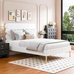 SALE! New White Queen Size Modern Velvet Platform Bed Frame