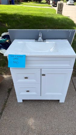 Modern White Vanity Sink with Mirror Combo
